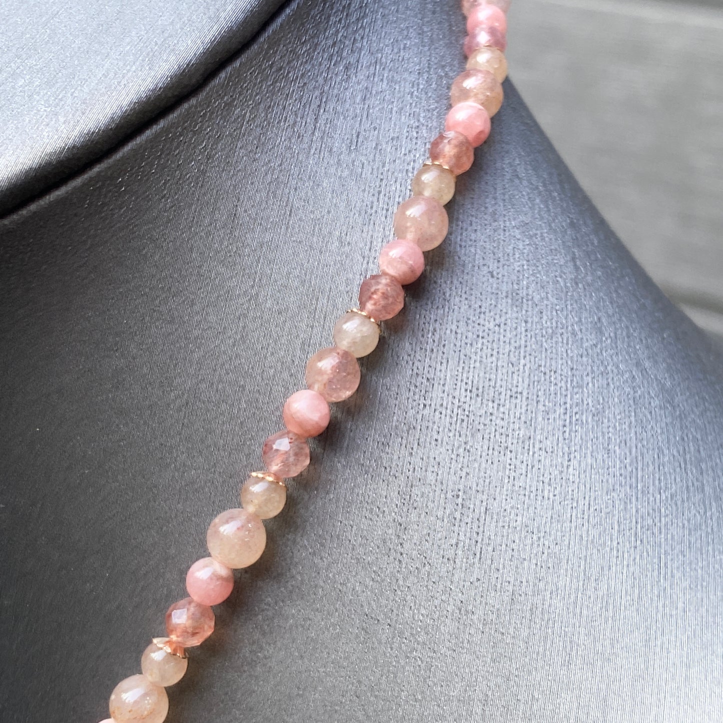 Carnelian Heart, Rhodochrosite, Lepidolite, and 14 Kt Rose Gf Necklace