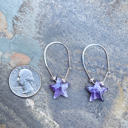 Amethyst Star and Sterling Silver Hoop Earrings