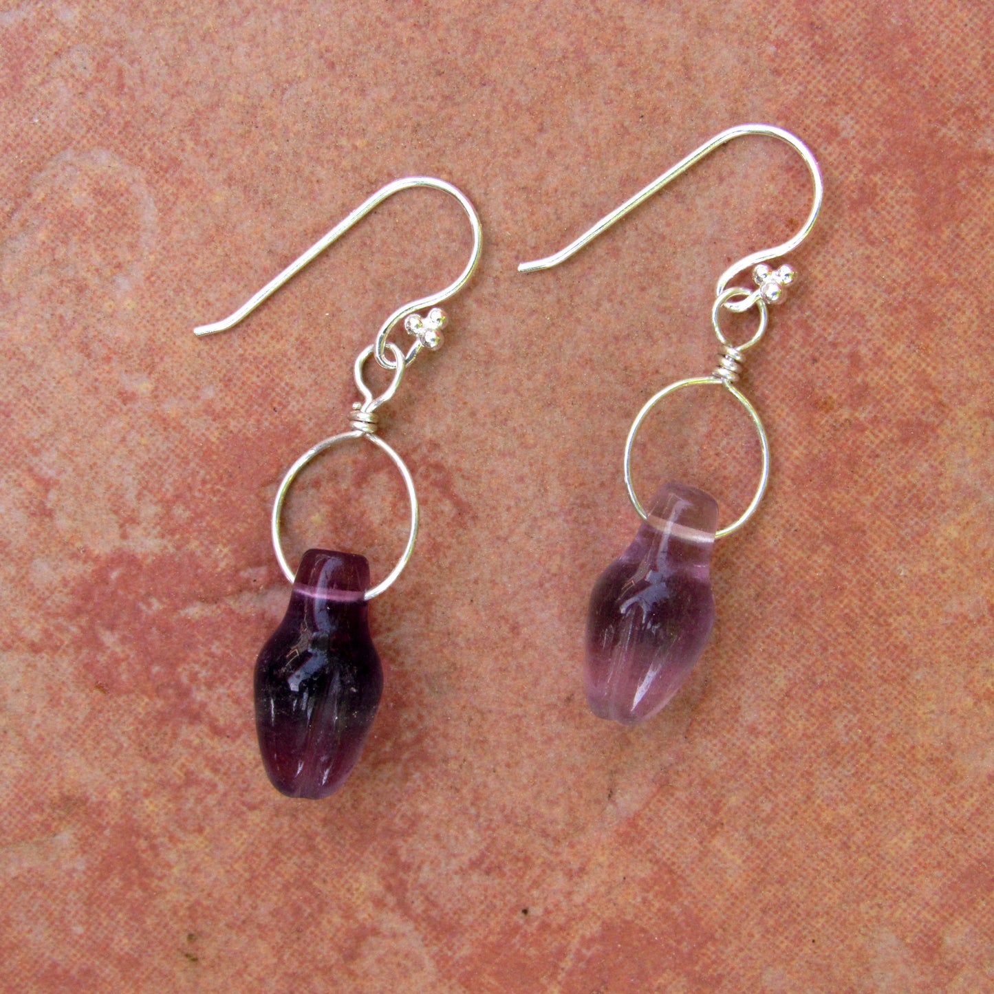 Amethyst Flower Bud gemstone on Sterling Silver Drop Earrings