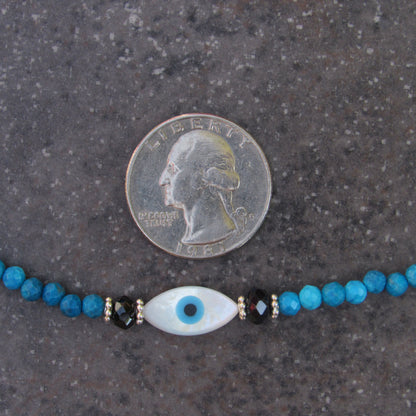 Mother of Pearl Eye of Protection and Blue Agate gemstone Necklace