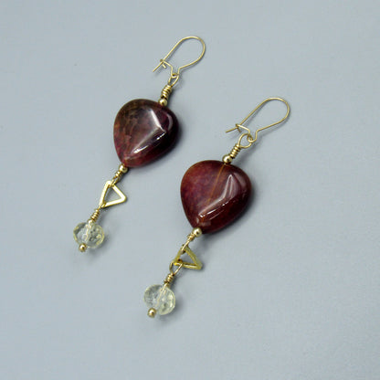 Dragon’s Vein Agate Gemstone, Citrine, Gold Vermeil, 14 kt gf, Drop Earrings