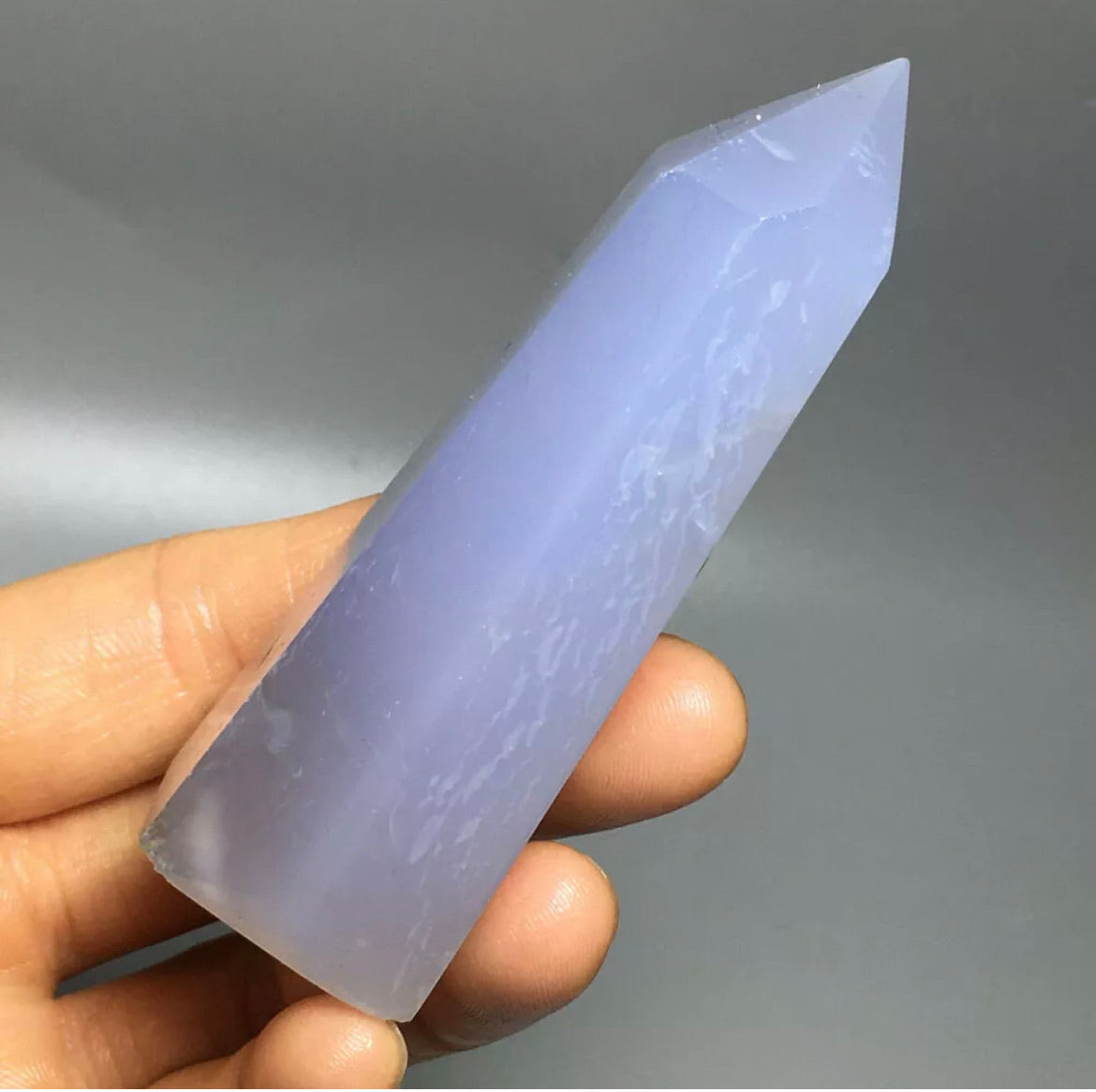 Natural Blue Chalcedony gemstone tower point obelisk