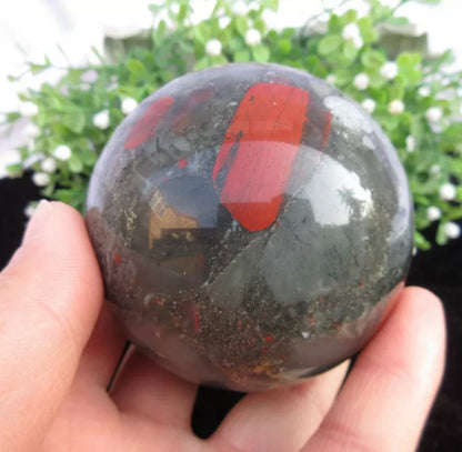 Natural African Bloodstone sphere semiprecious crystal gemstone