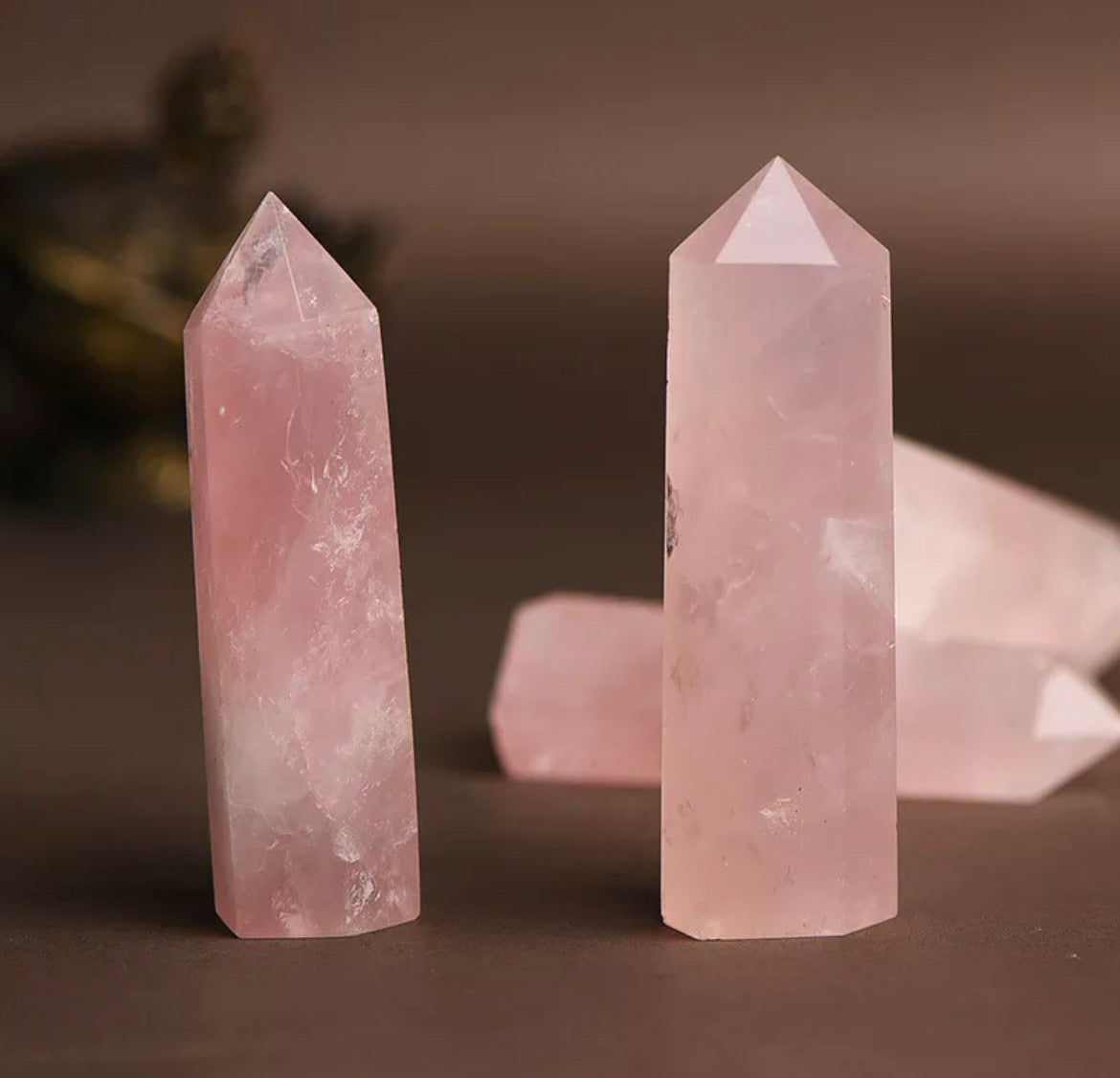 Pink Rose Quartz gemstone Crystal Point Wand Obelisk Natural Healing