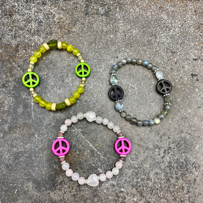 Women's Gemstone Peace Sign Bracelets with Sterling Silver.