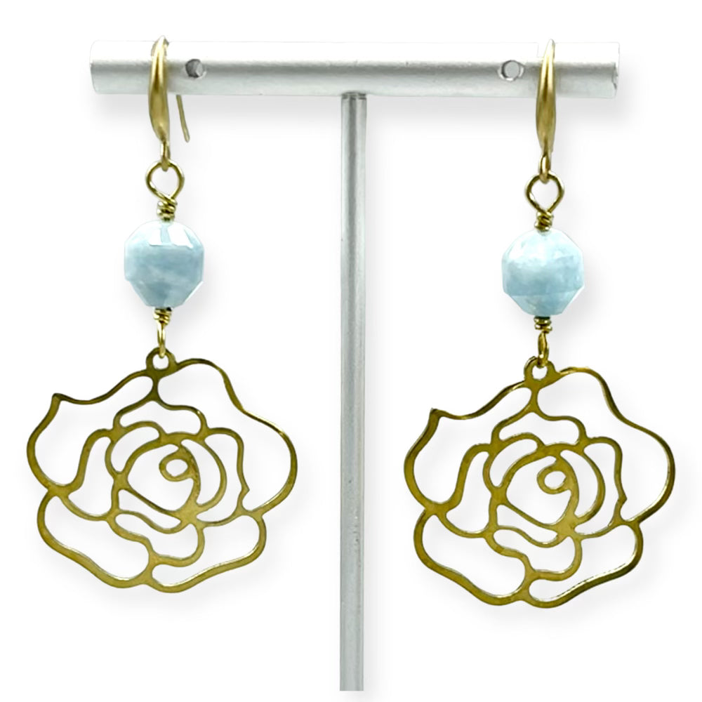 Rose and Aquamarine Earrings