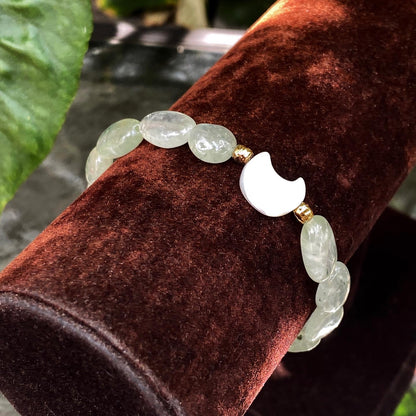 Prehnite gemstone and Mother and Pearl Star and Moon Bracelet