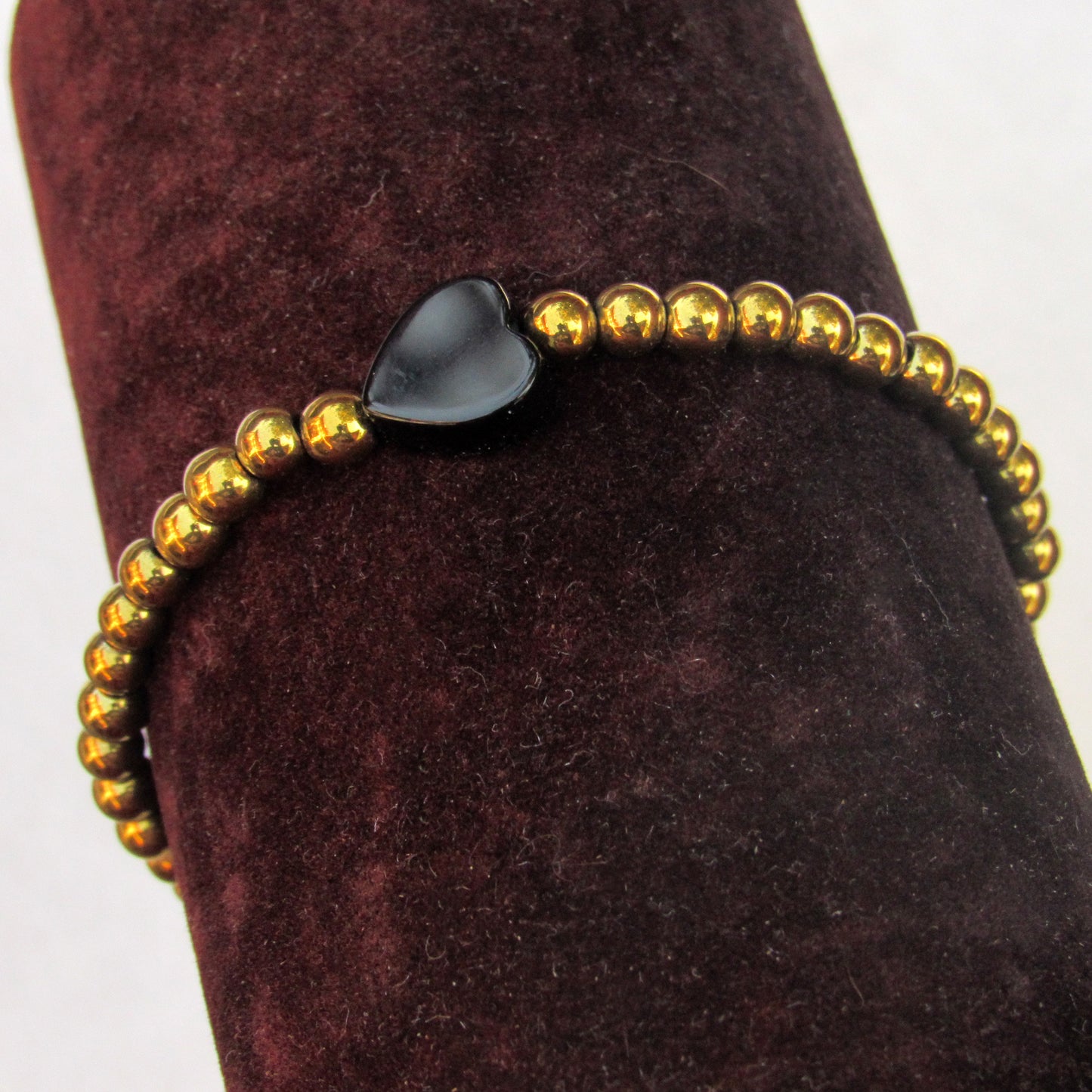 Gold Hematite and Onyx gemstone Heart "COURAGE" bracelet