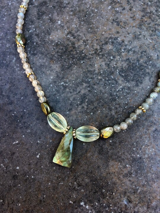 Pyrite, Labradorite and Fluorite Gemstone necklace