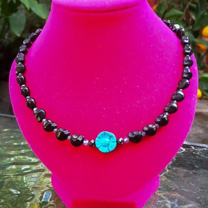 Women's genuine Black Diamond, Howlite, apatite and Howlite Skull necklace