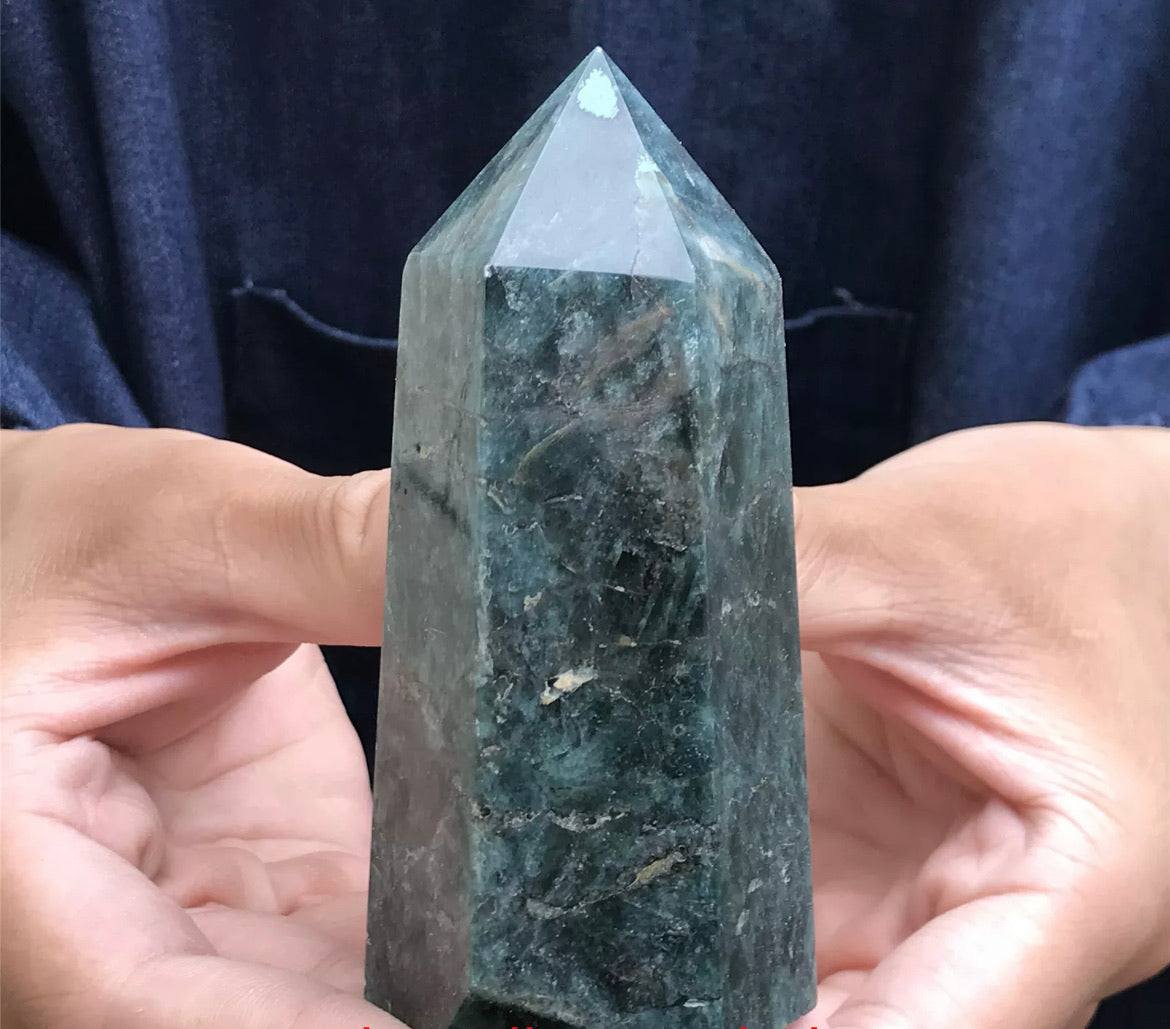 Natural Blue Apatite gemstone Tower Point Obelisk