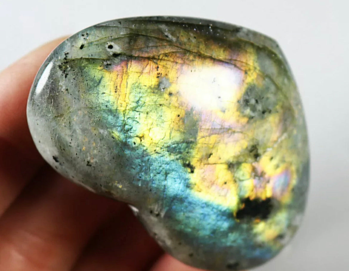 Natural Labradorite Heart Polished Rock Quartz Crystal Love Healing