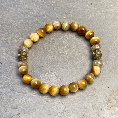 Men’s Tiger Eye, Citrine gemstone, and Hematite Skull Bracelet