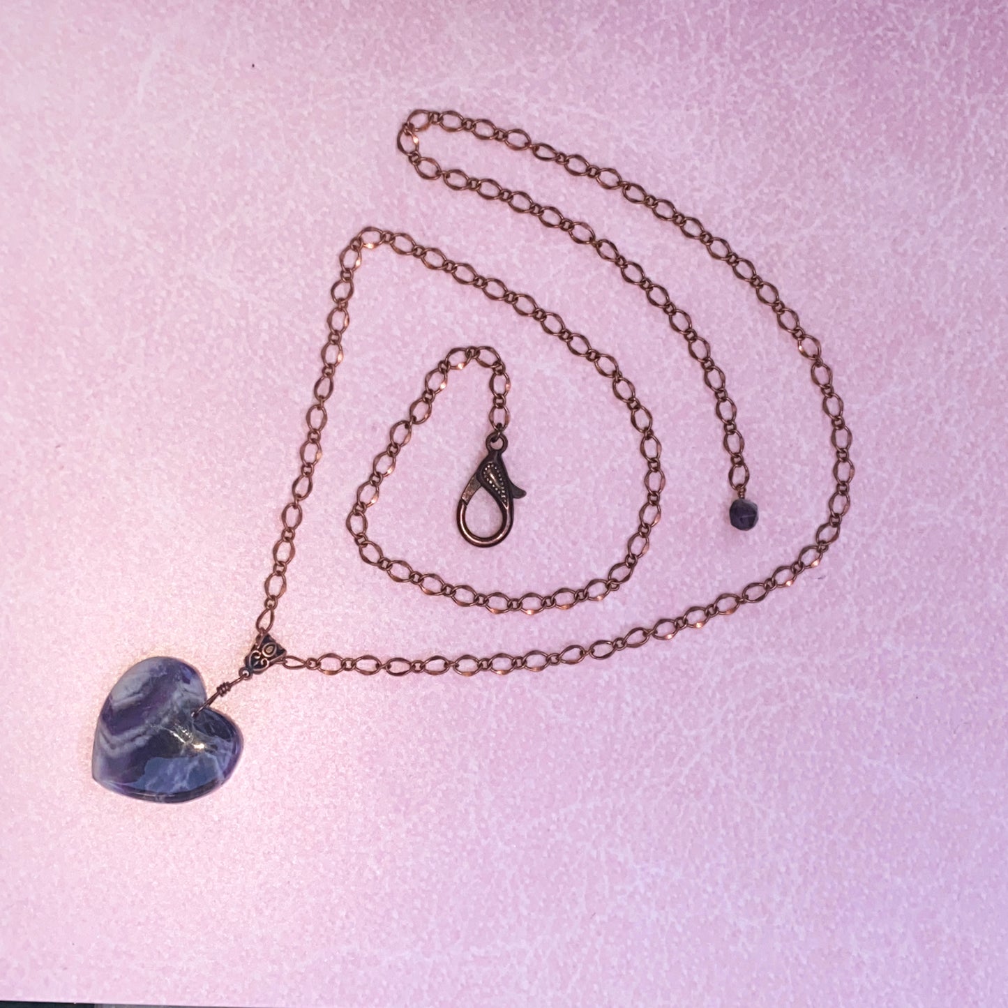 Amethyst Heart on Brass Heart Chain