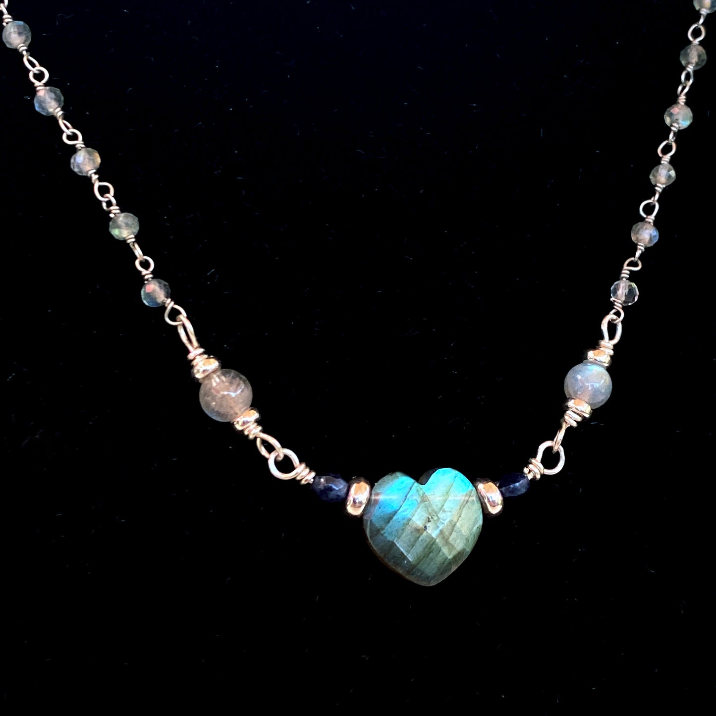 Labradorite, Blue Sapphires gemstones, and Sterling Silver necklace