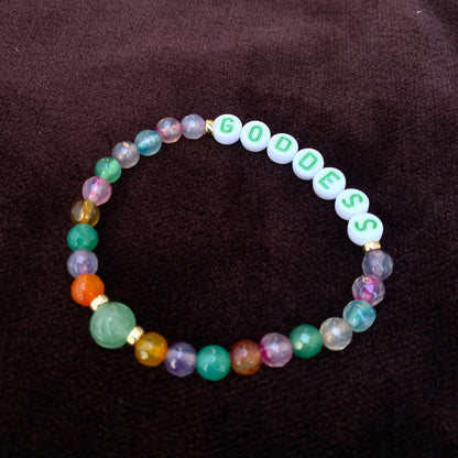 “Goddess” Mixed Color Agate Gemstones, Aventurine, 14 kt GF Stretch Bracelet