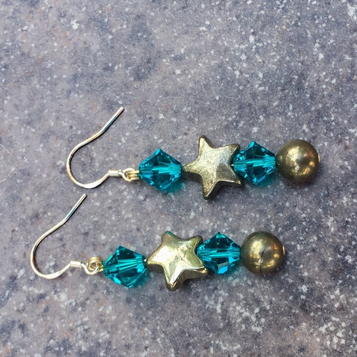 Pyrite & Swarovski Crystal Holiday Earrings, Fusia or Teal