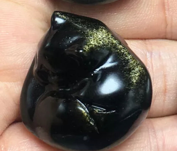 Natural Gold Obsidian Carved Crystal Kitty Figurine