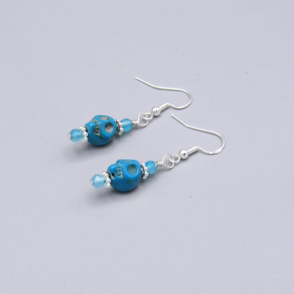 Howlite Gemstone Skull, Apatite, Sterling Silver Drop Earrings