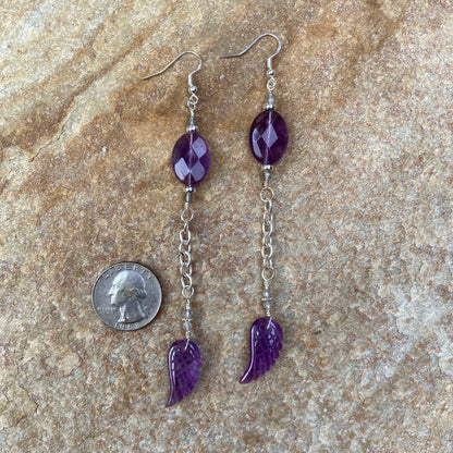 Amethyst, Labradorite gemstone, and Sterling Silver Wing Drop Earrings