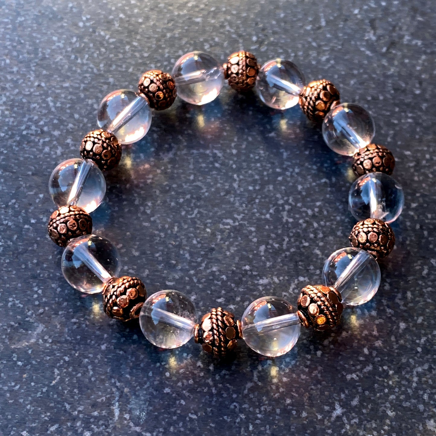 Quartz and Copper Beaded Stretch Bracelet