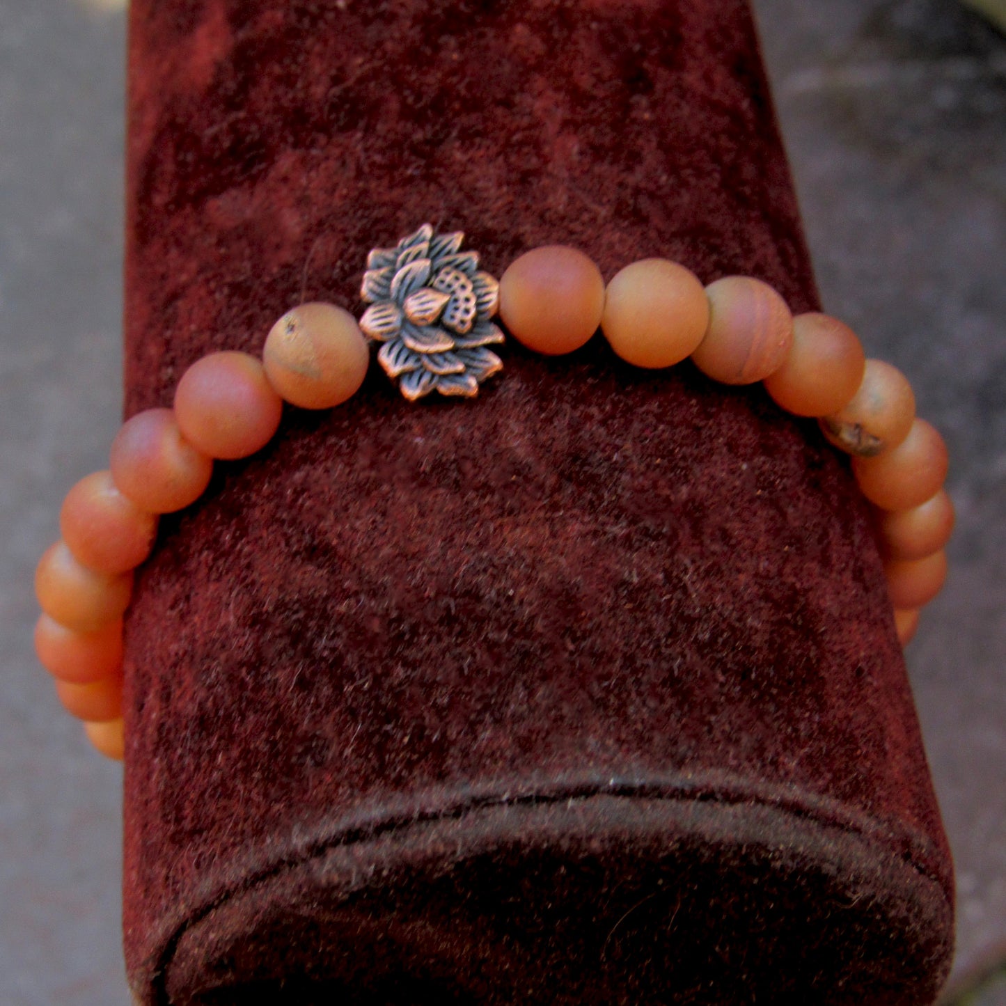 Druzy Agate gemstone and pewter Lotus bracelet