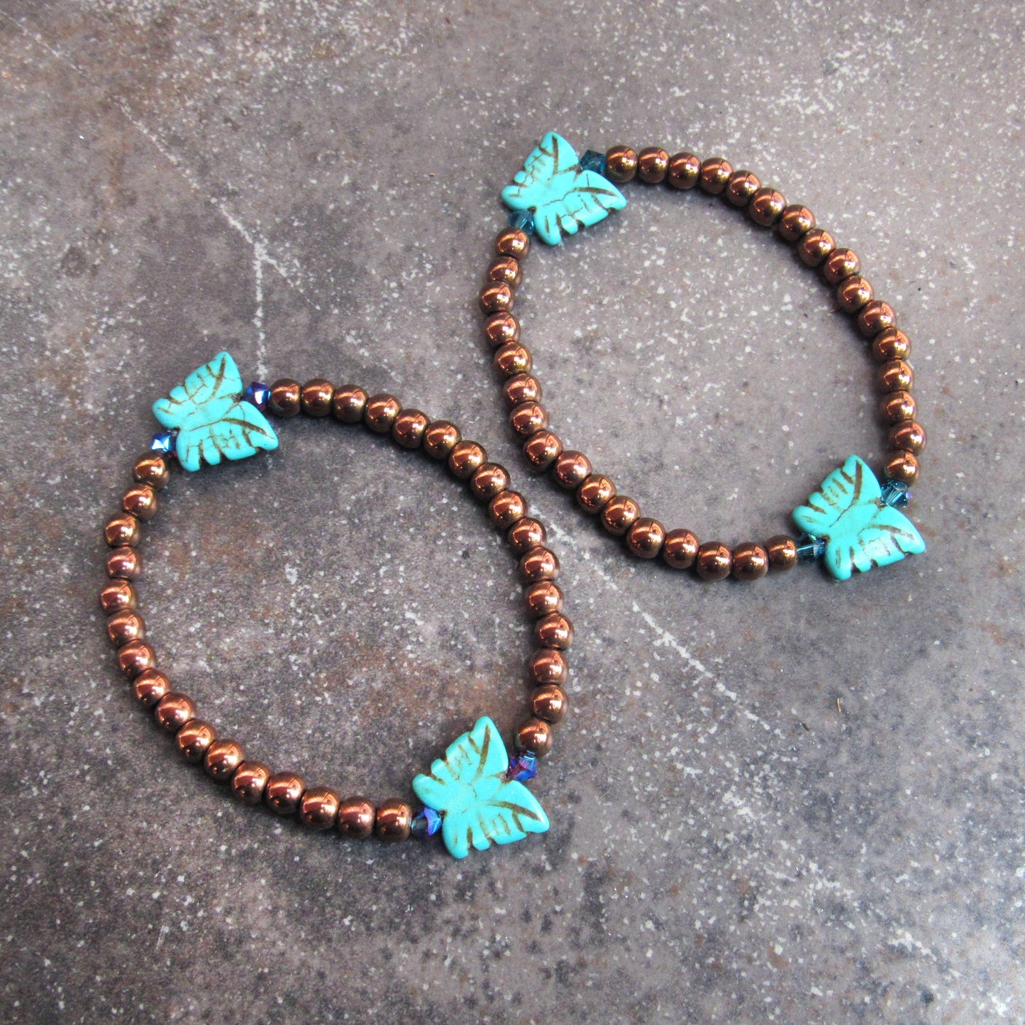 Copper Hematite w/ Howlite Butterfly and Swarovski Crystal