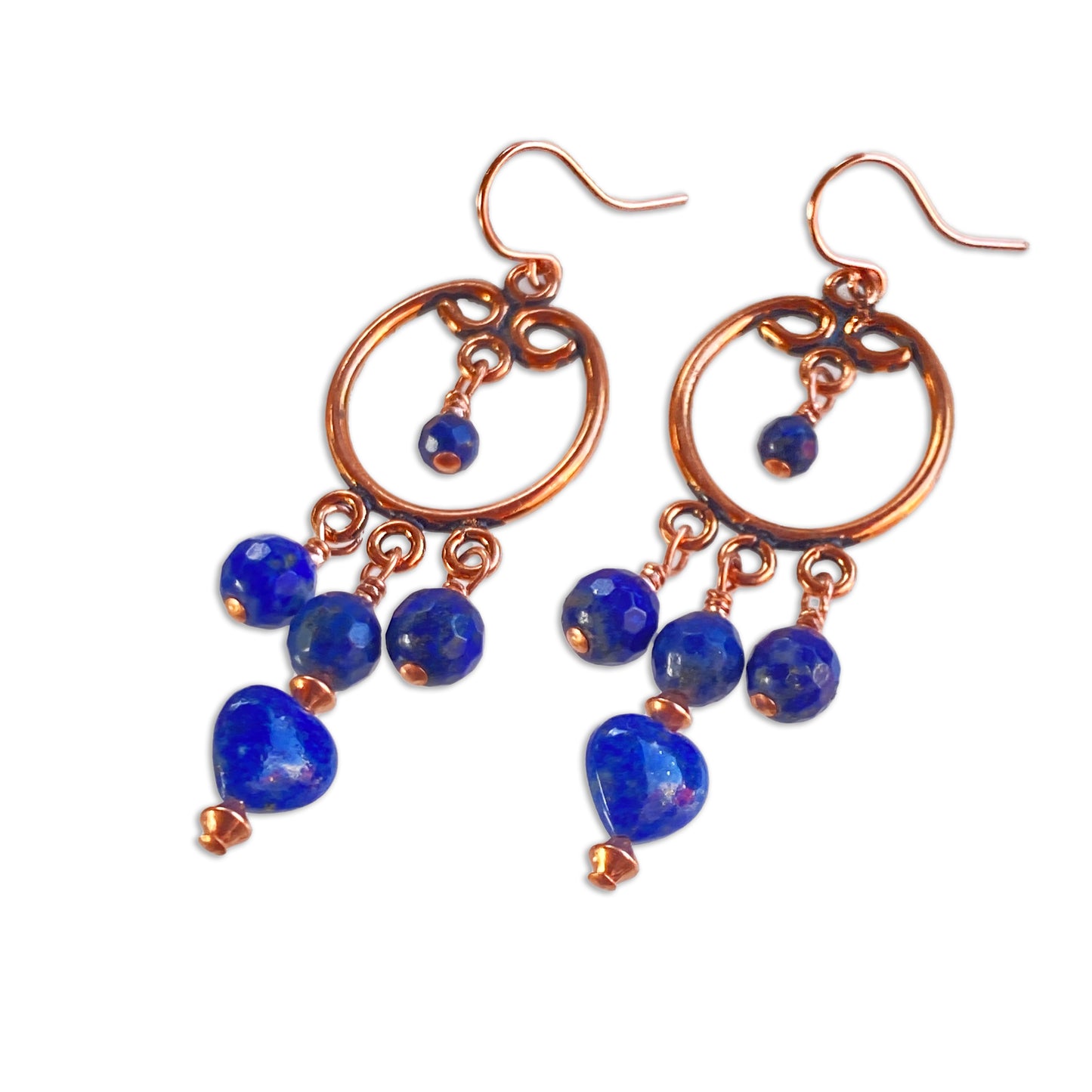 Lapis Lazuli gemstone and Copper Chandelier earrings