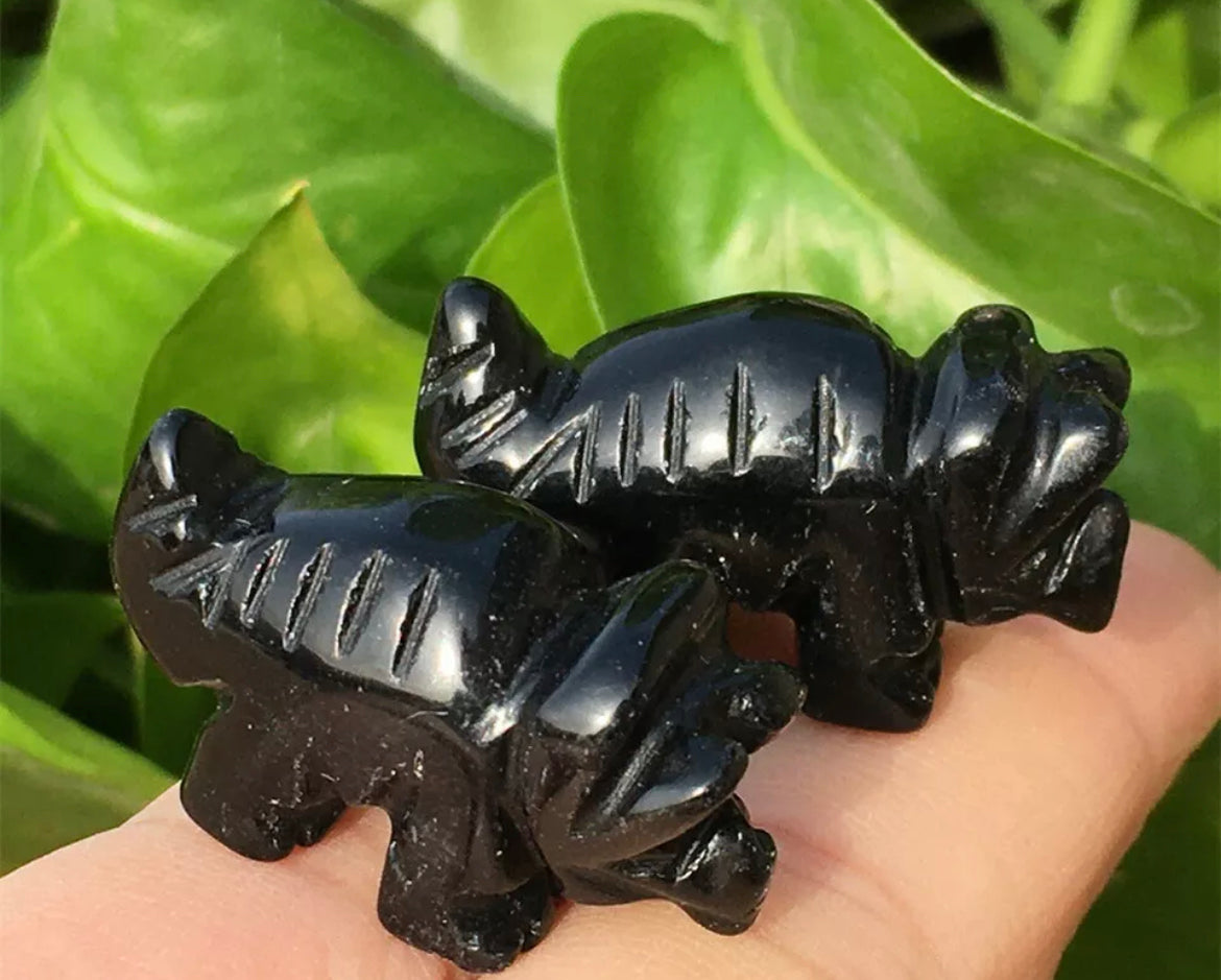 Natural Black Obsidian Crystal Dinosaur Figurine