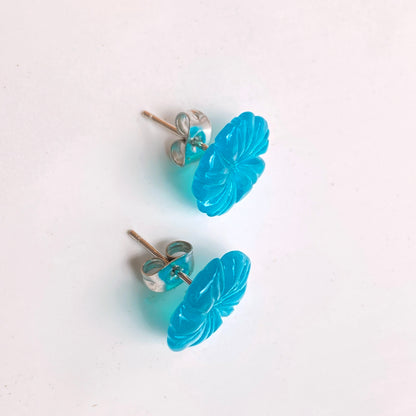 amazonite gemstone carved Flower Stud Earrings