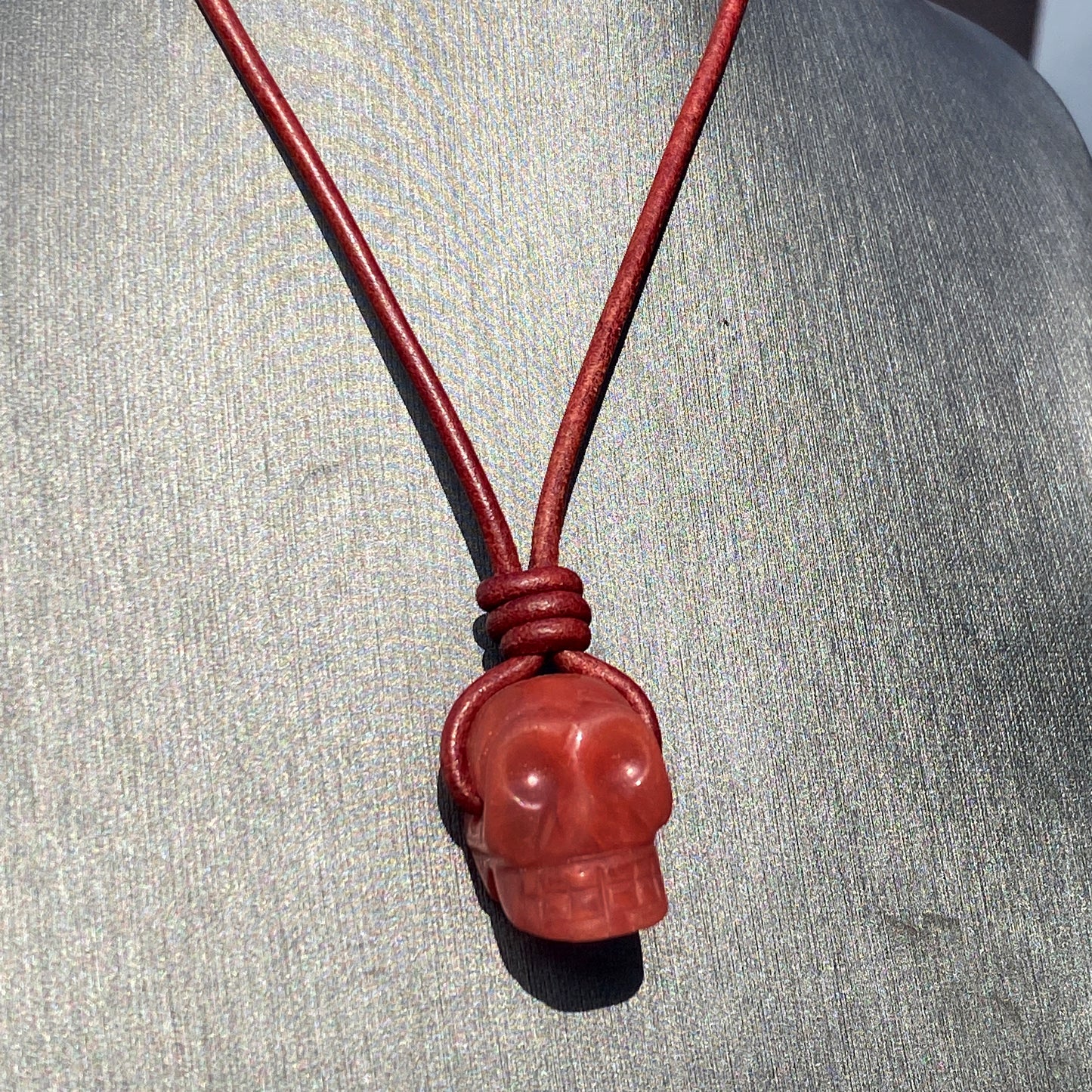 Cherry Quartz gemstone Skull leather Necklace