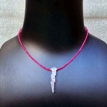 Rose Quartz Lighting Bolt with Hot Pink Jade Gemstone and 14 Kt Rose GF Necklace