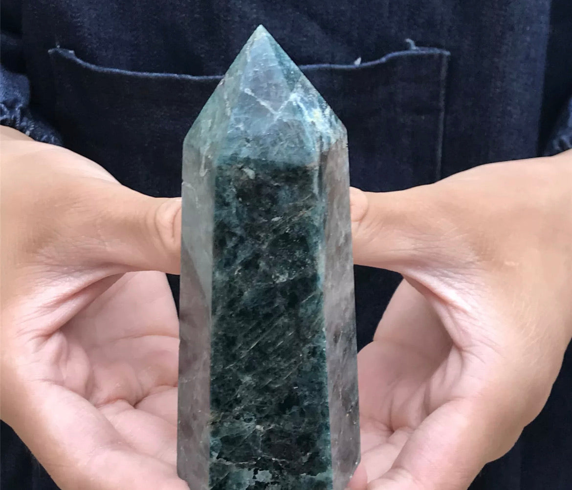 Natural Blue Apatite Gemstone Tower Point Obelisk