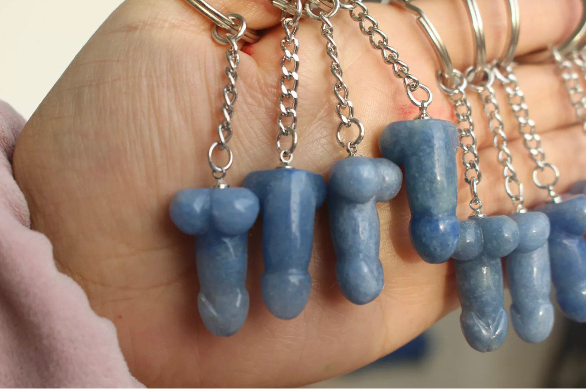 Natural Blue Aventurine Crystal Gemstone Penis keychain