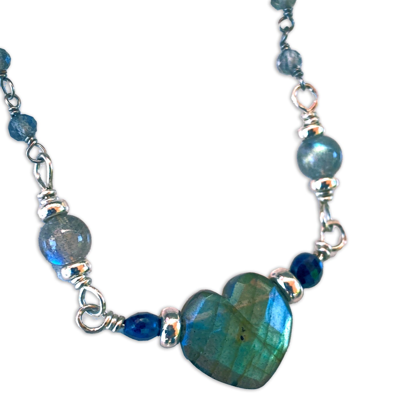 Labradorite, Blue Sapphires gemstones, and Sterling Silver necklace