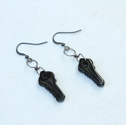 Black Agate gemstone Keys Hand wrapped with Oxidized Sterling Silver Drop earrings