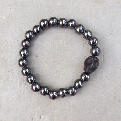 Men’s Black Howlite Skull with Hematite Beads