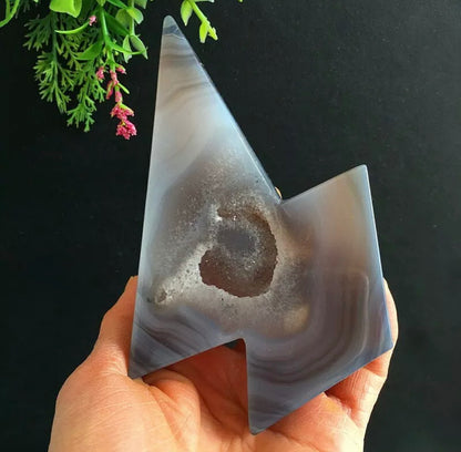 Grey Agate Druzy Geode Lightning Bolt