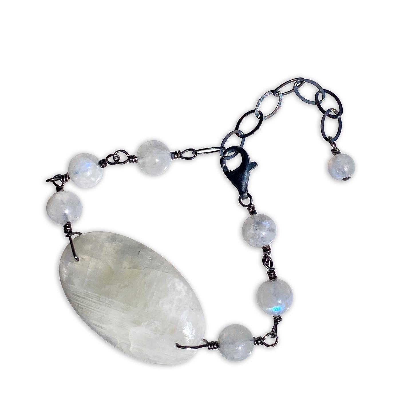 Moonstone gemstones and Oxidized Sterling Silver bracelet