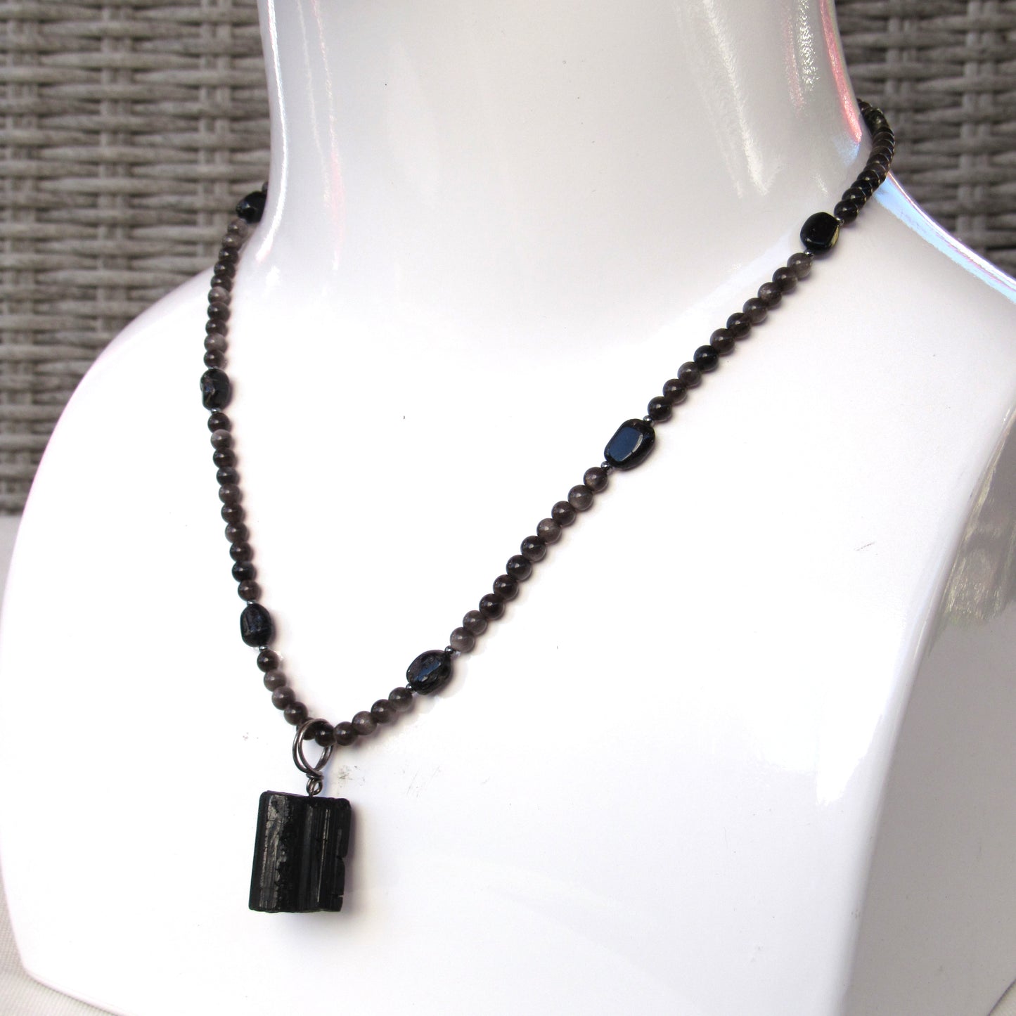 Silver Obsidian and Black Tourmaline gemstone Necklace