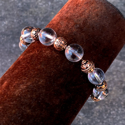 Quartz and Copper Beaded Stretch Bracelet