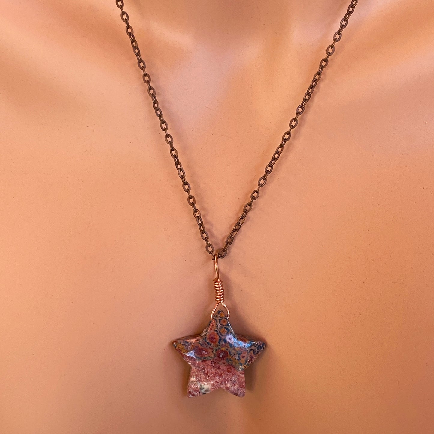 Leopard Print Jasper gemstone Star Necklace