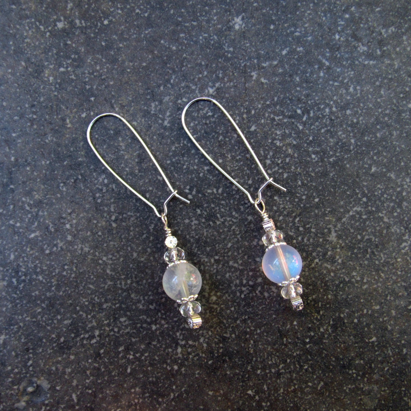 Moonstone Gemstone, Quartz, and Sterling Silver Earrings