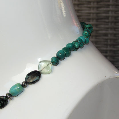 Turquoise, Fluorite gemstone, and Sterling Silver Necklace