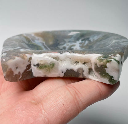 Natural Moss Agate Kitty Cat jewelry dish