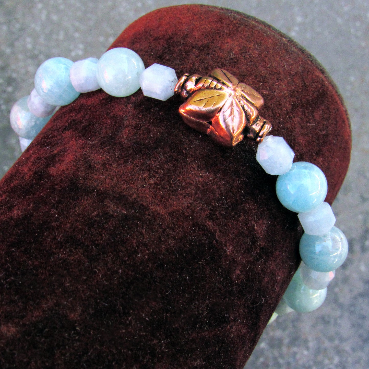 Aquamarine gemstone and Copper Butterfly stretch Bracelet