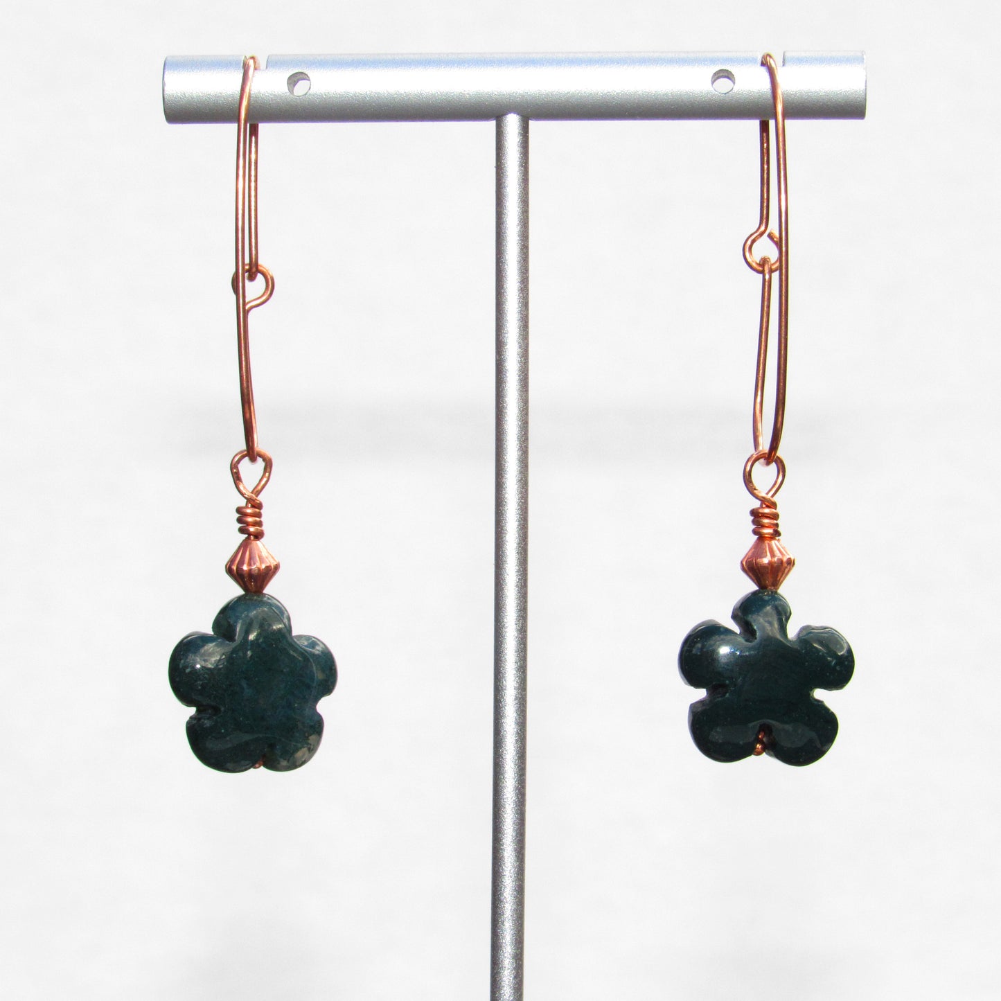 Green moss agate gemstone flower earrings