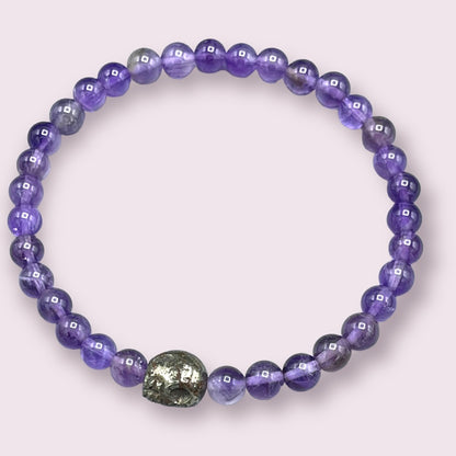 Amethyst and Pyrite Skull Bracelet