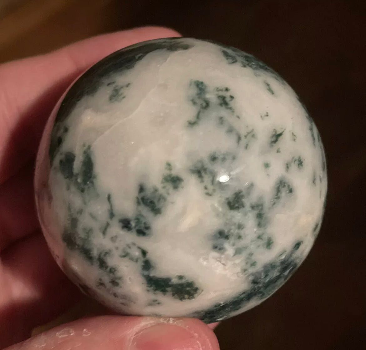 Natural Moss Agate Smiley Face Moon