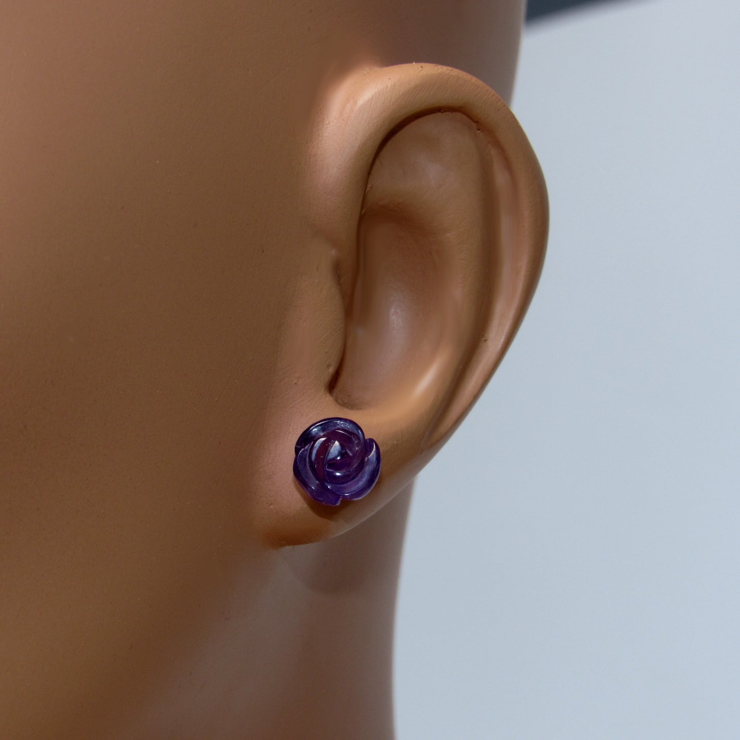 Amethyst gemstone Rose Earrings on Sterling Silver Posts